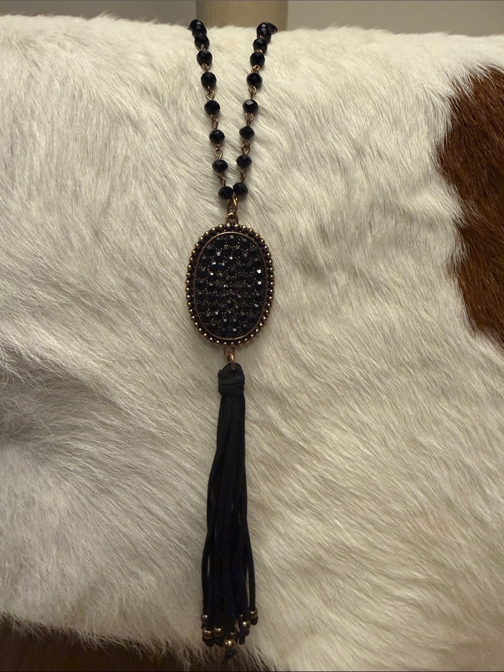 Black Beaded Tassel Pendant Necklace - Brand Unspecified